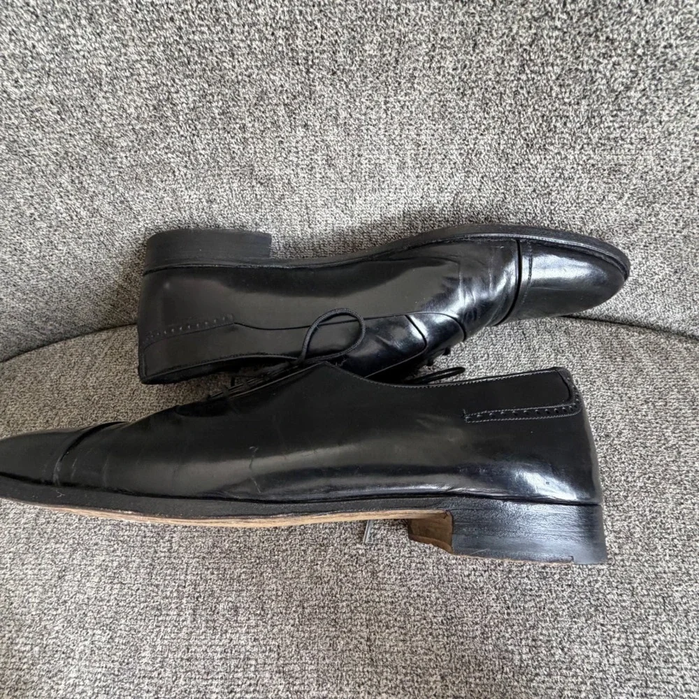 Bally Mens Black Leather Cap Toe Oxford Dress Shoes Size 10 D Made in‎ Italy